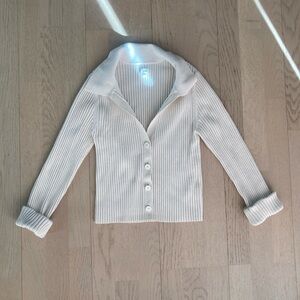 Aerie Off-White Ribbed Button-Up